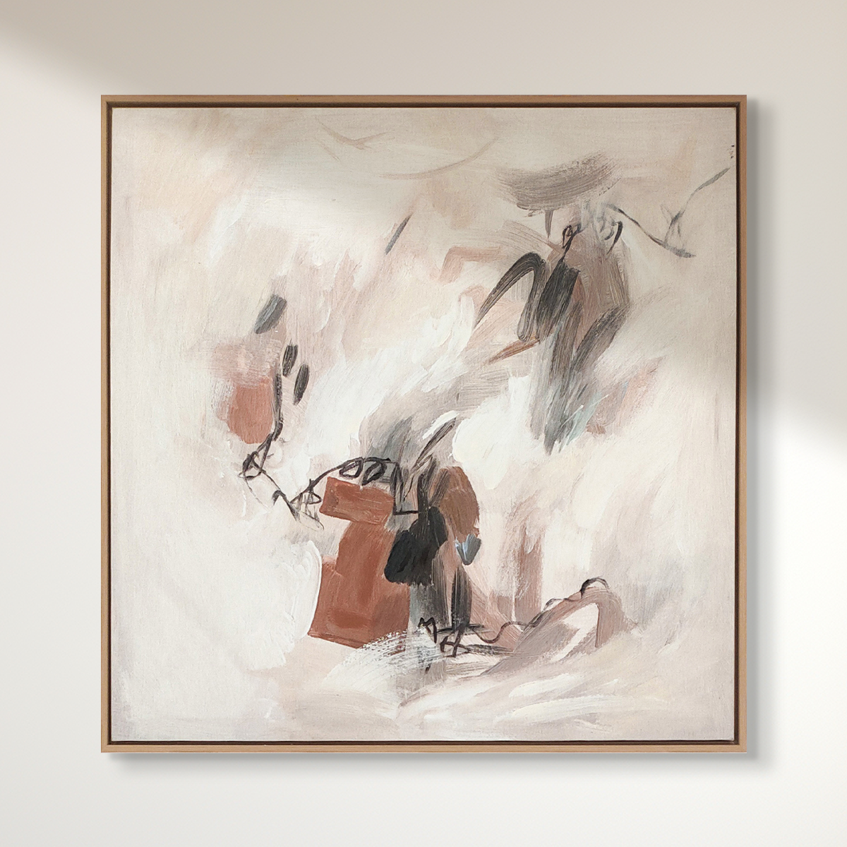 Abstract textured wall art affordable oil painting framed brown square