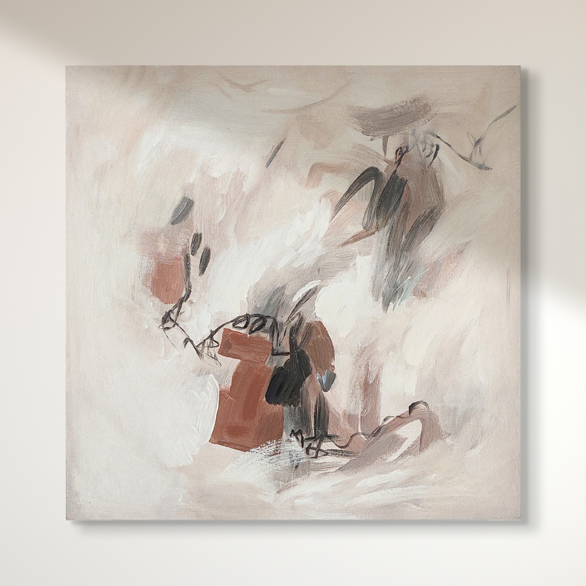 Abstract textured wall art affordable oil painting unframed brown square