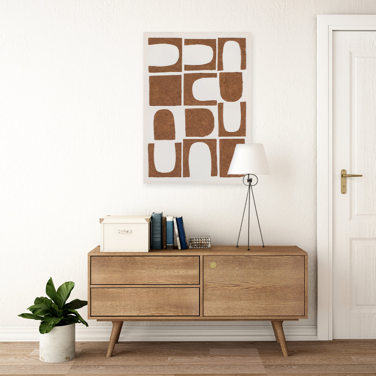Abstract textured wall art affordable oil painting unframed brown shapes portrait in entryway