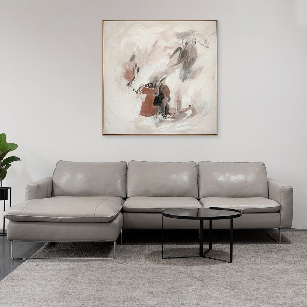 Abstract textured wall art affordable oil painting framed brown square in living room