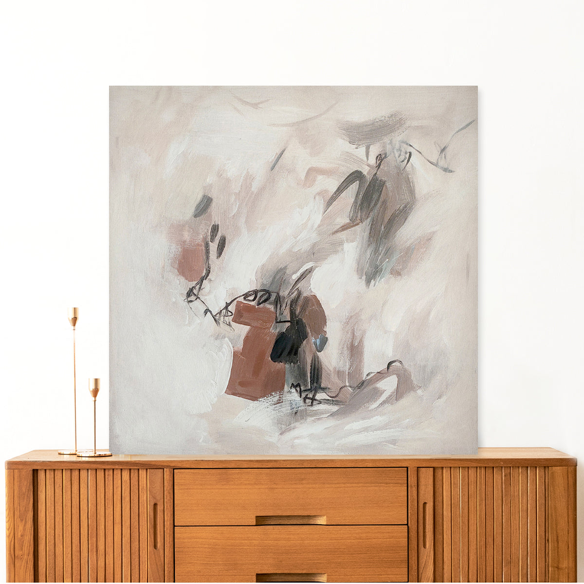 Abstract textured wall art affordable oil painting unframed brown square in entryway