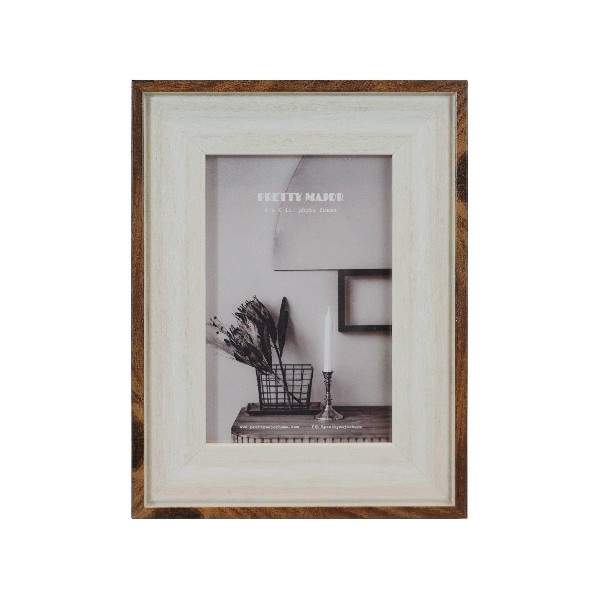 Teak wood and stone white picture frame 4r photo size
