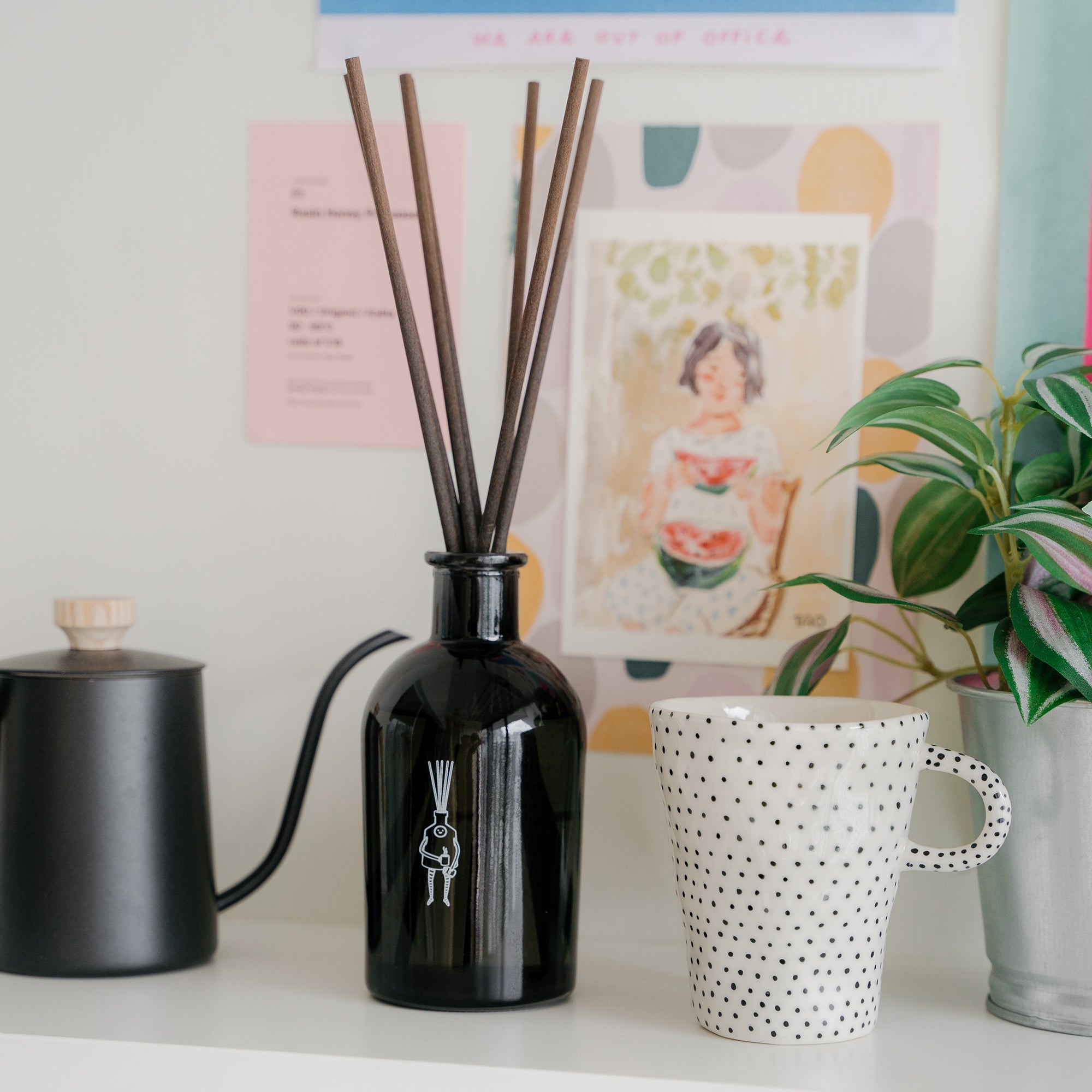 reed diffuser on shelf