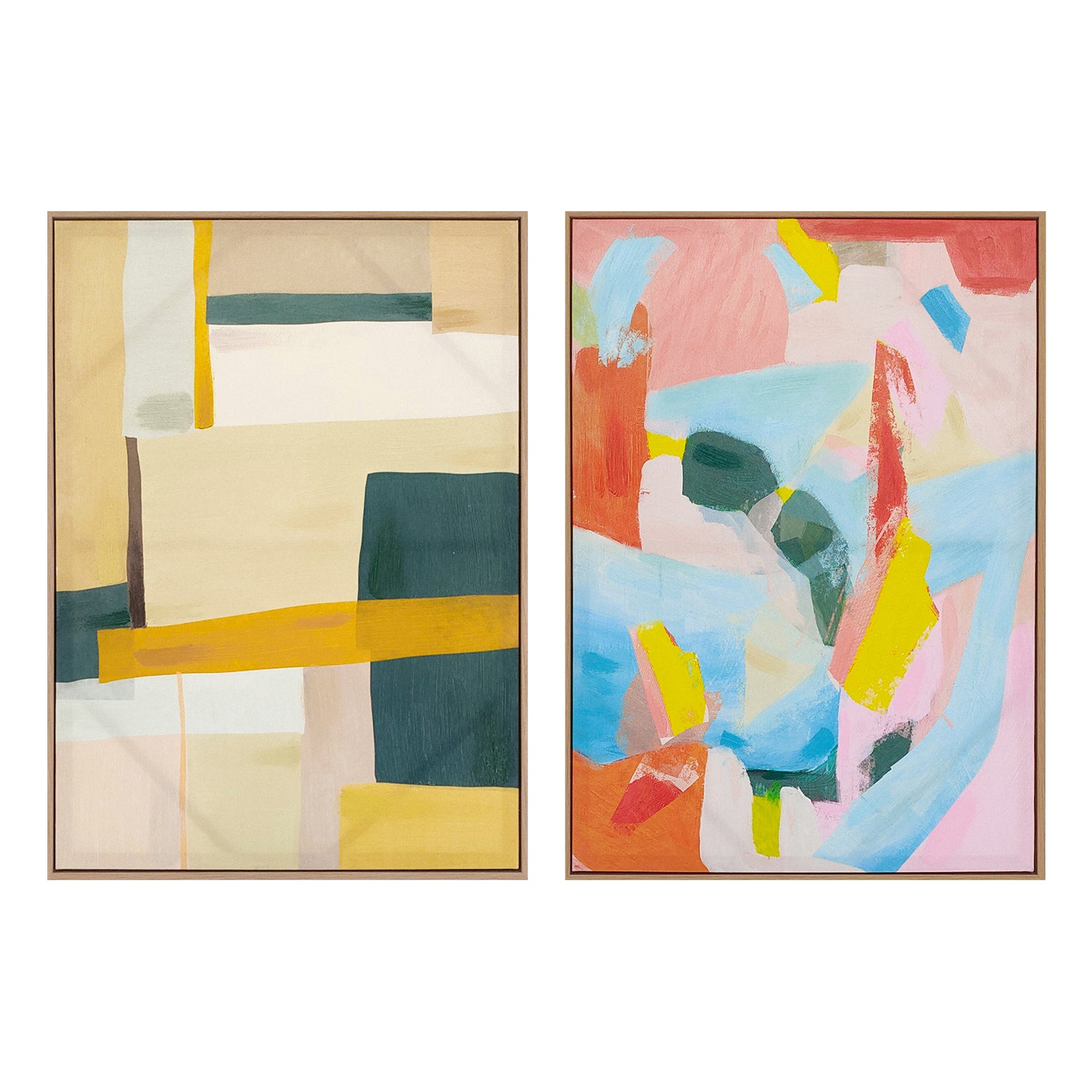 two abstract textured wall art affordable oil painting framed colourful portrait