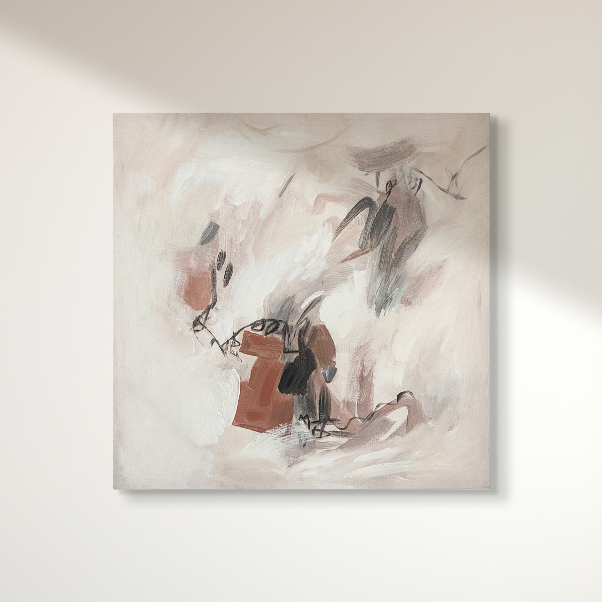 Abstract textured wall art affordable oil painting brown square on stretched canvas