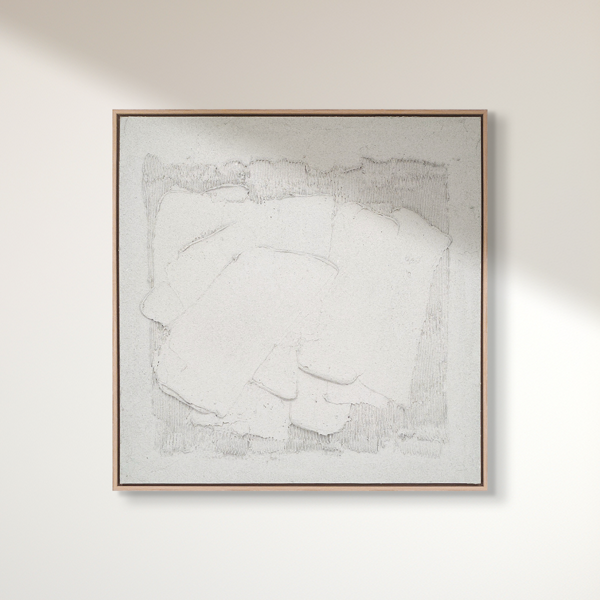 Abstract textured wall art affordable oil painting white concrete square on wooden frame