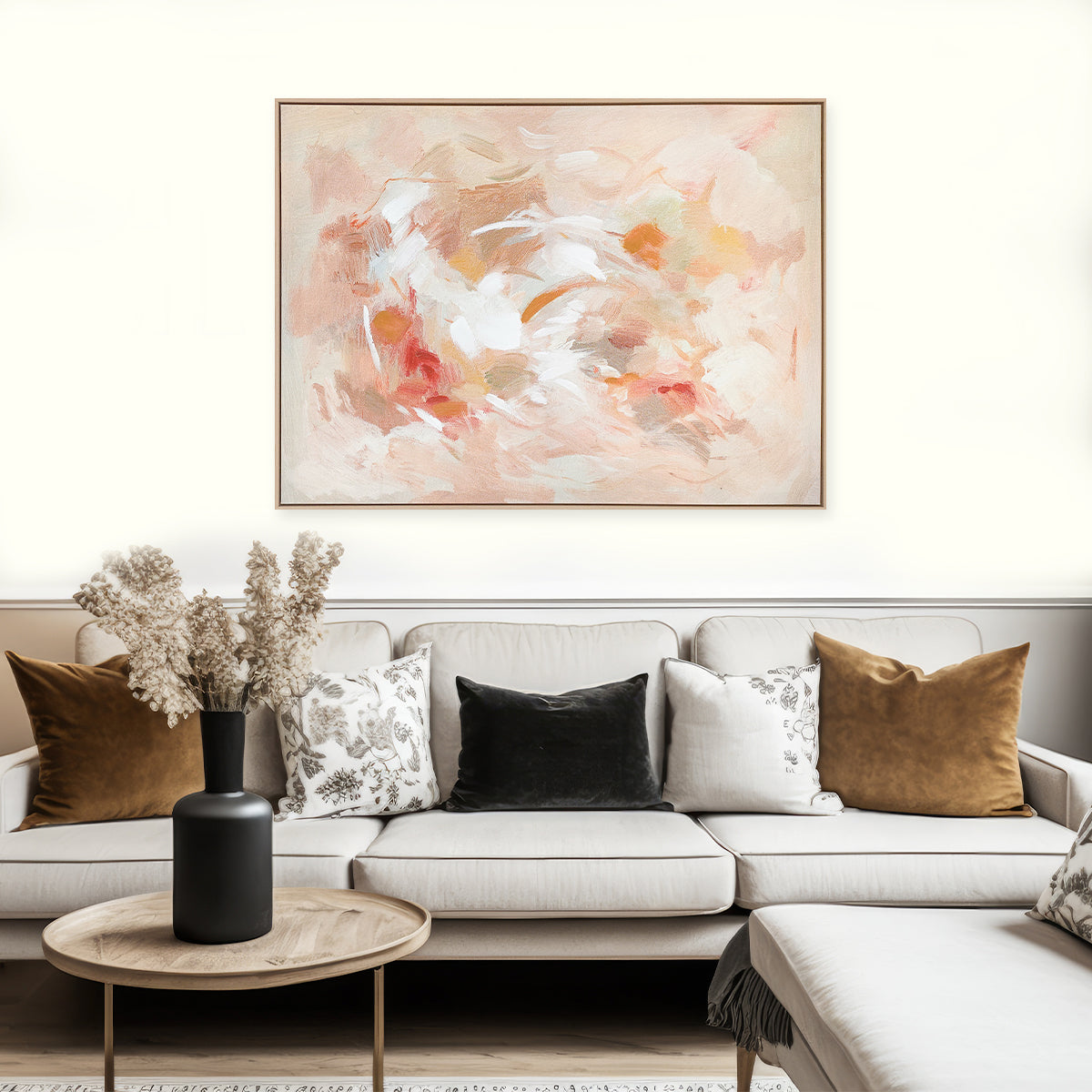 Pink abstract textured wall art affordable oil painting framed in living room landscape