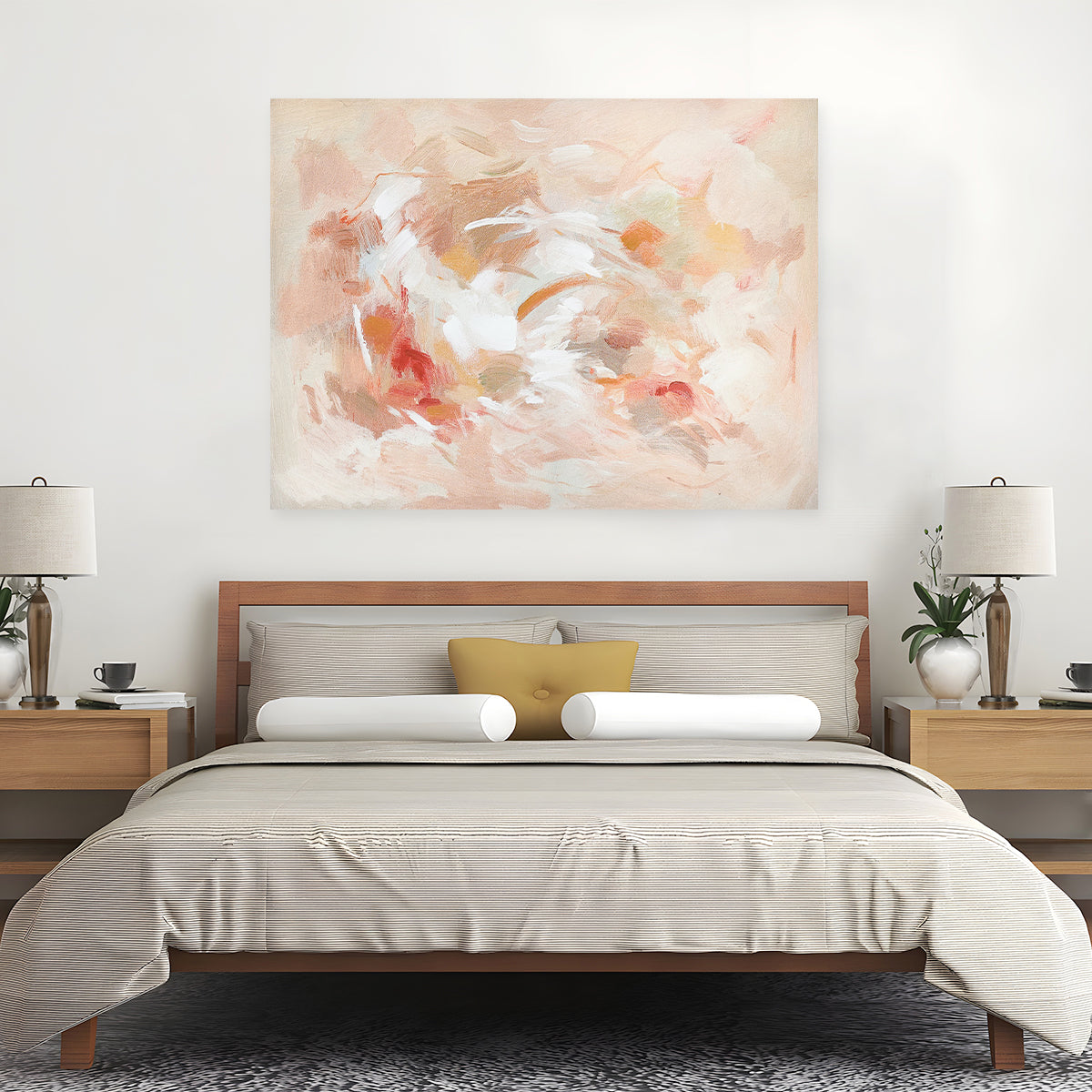 Pink Abstract textured wall art affordable oil painting unframed in bedroom landscape