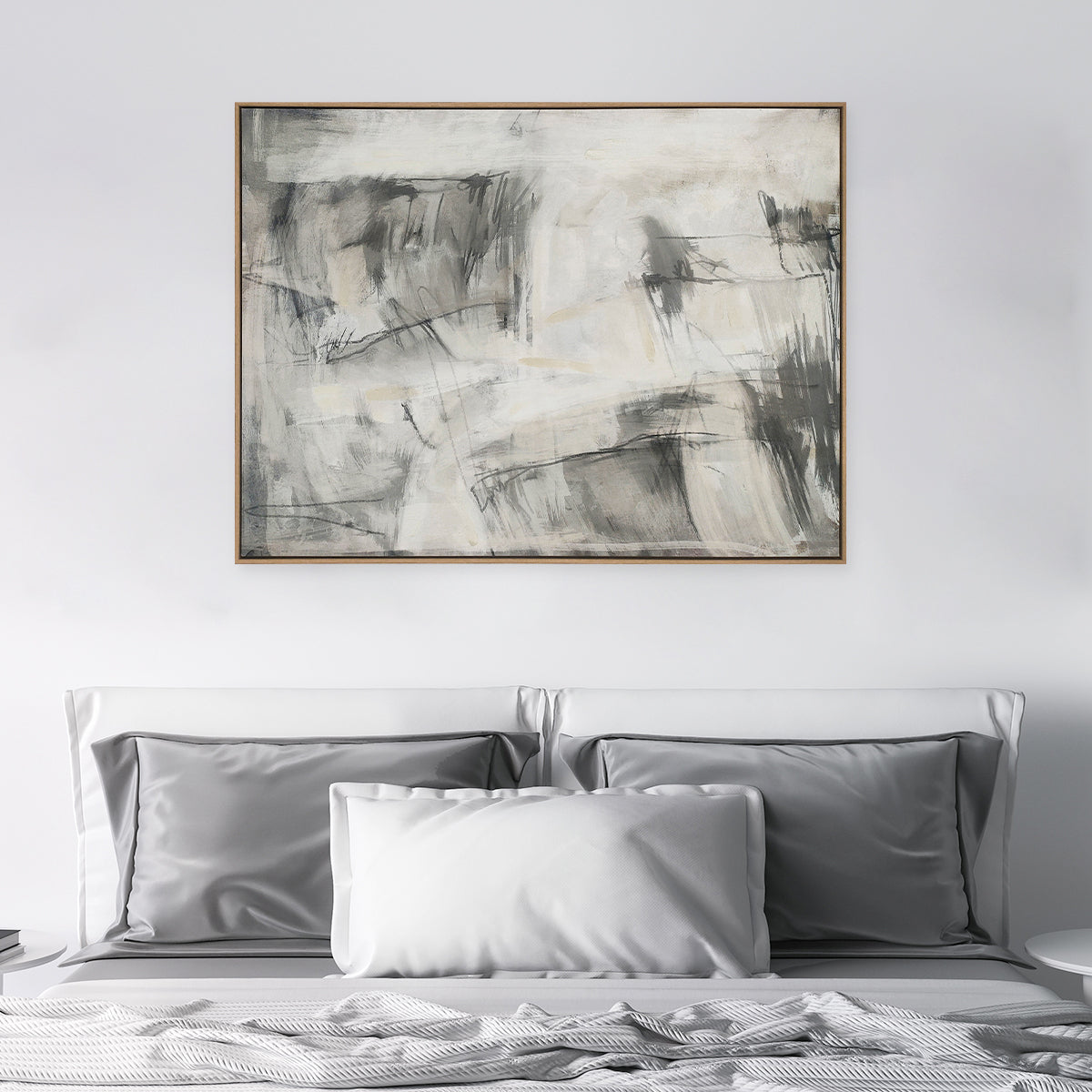 Abstract textured wall art affordable oil painting framed grey landscape in living room