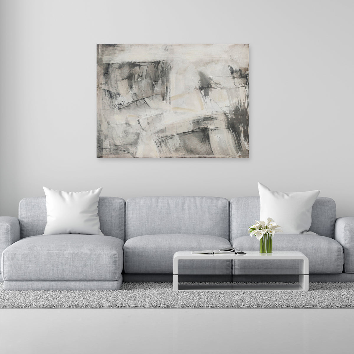 Abstract textured wall art affordable oil painting unframed grey landscape in living room