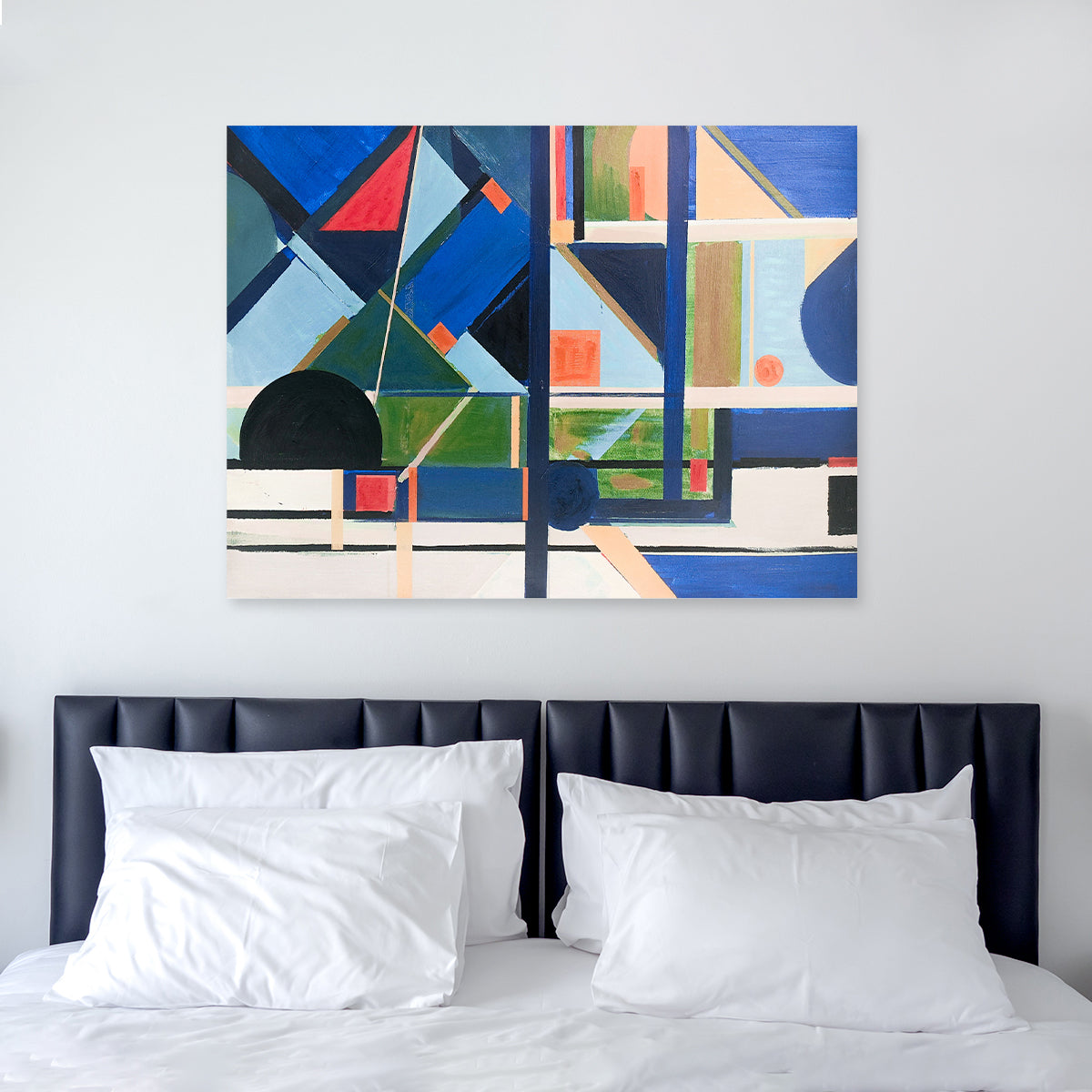 Abstract textured wall art affordable oil painting unframed colourful blue city landscape in bedroom