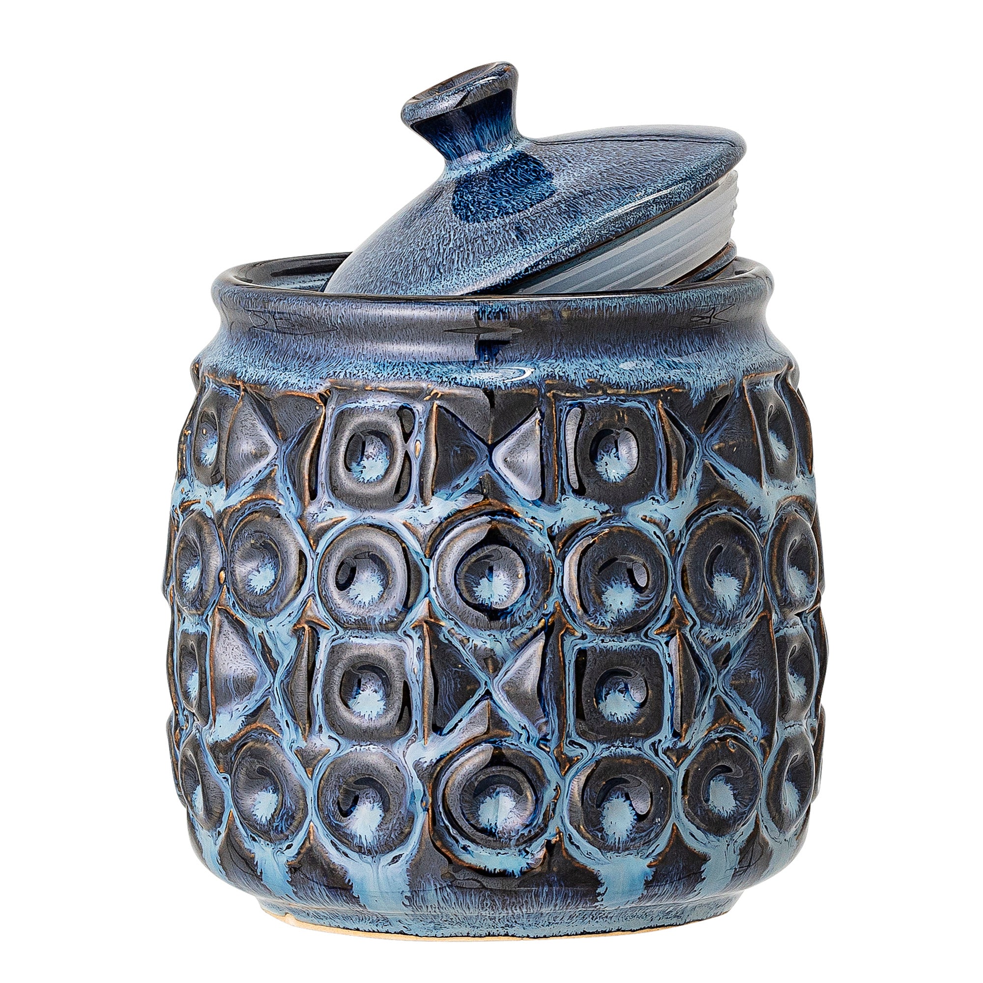 Bloomingville Nena Jar w/Lid, Blue, Stoneware (D13xH15.5 cm)