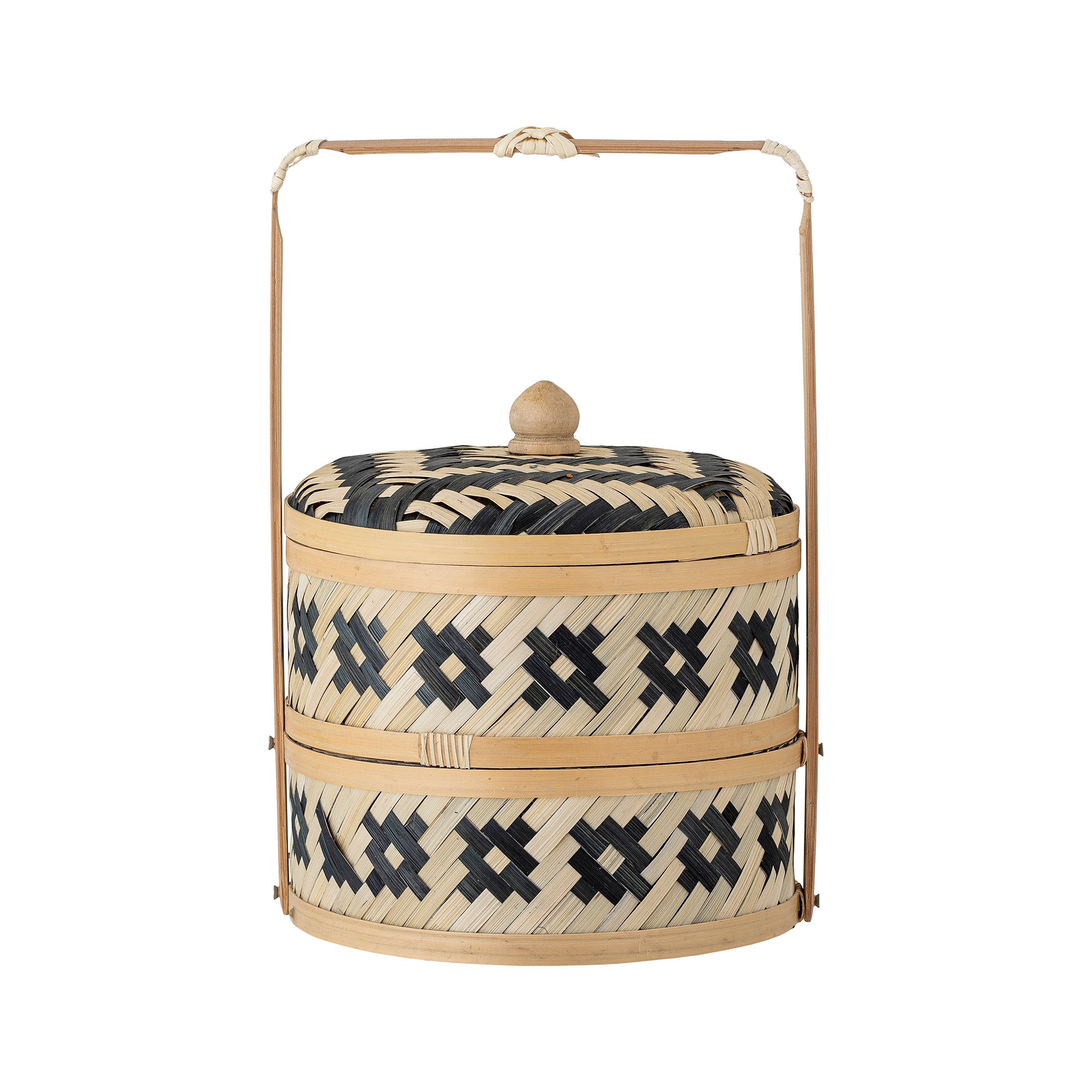 Bloomingville Nian Basket w/Lid, Black, Seagrass (D20xH30 cm)