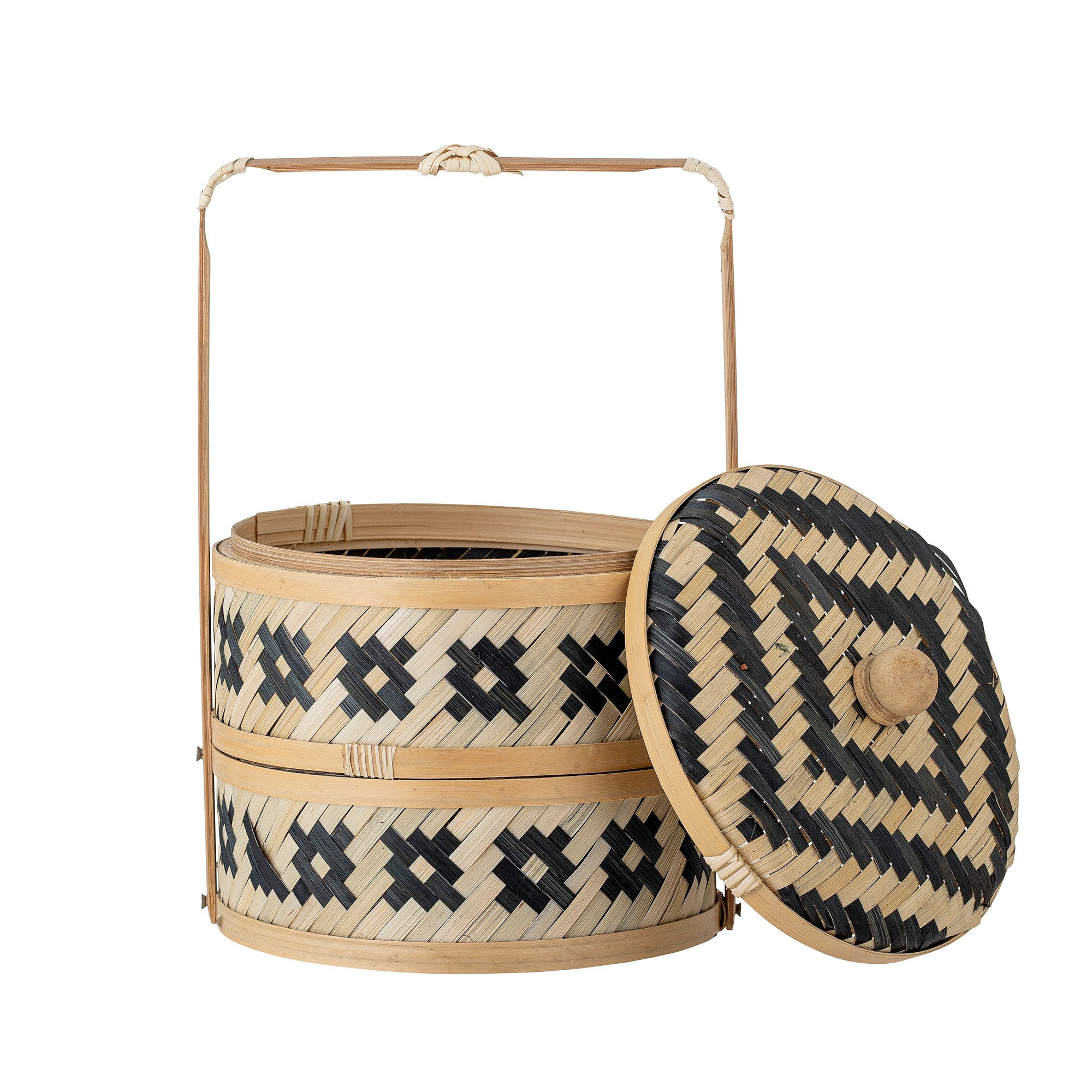 Bloomingville Nian Basket w/Lid, Black, Seagrass (D20xH30 cm)