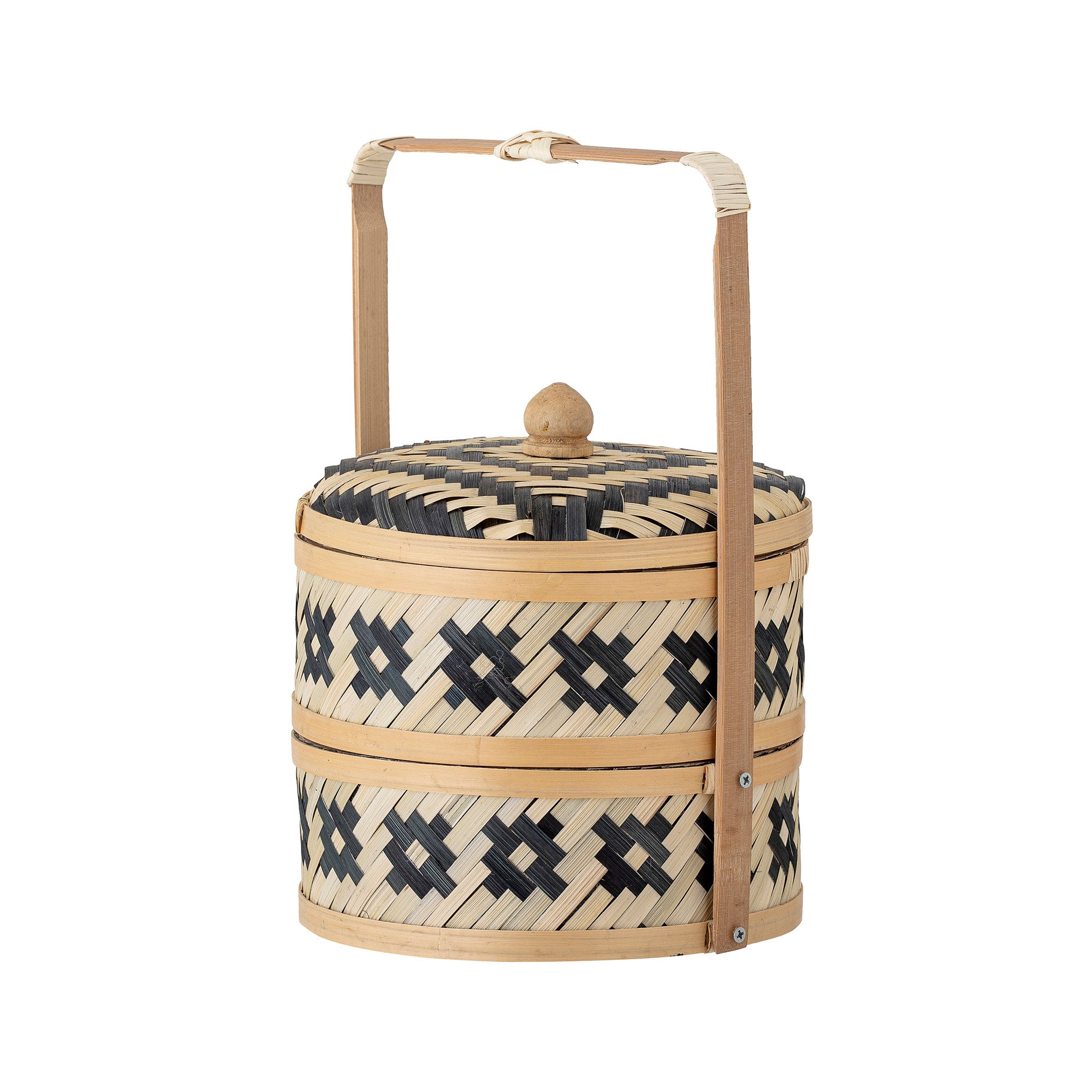 Bloomingville Nian Basket w/Lid, Black, Seagrass (D20xH30 cm)