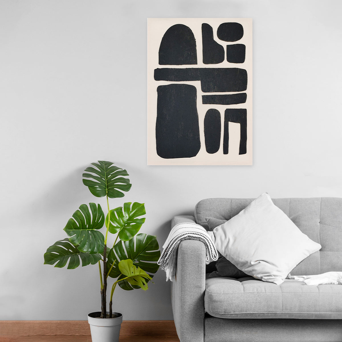 Abstract textured wall art affordable oil painting unframed white and black portrait in living room