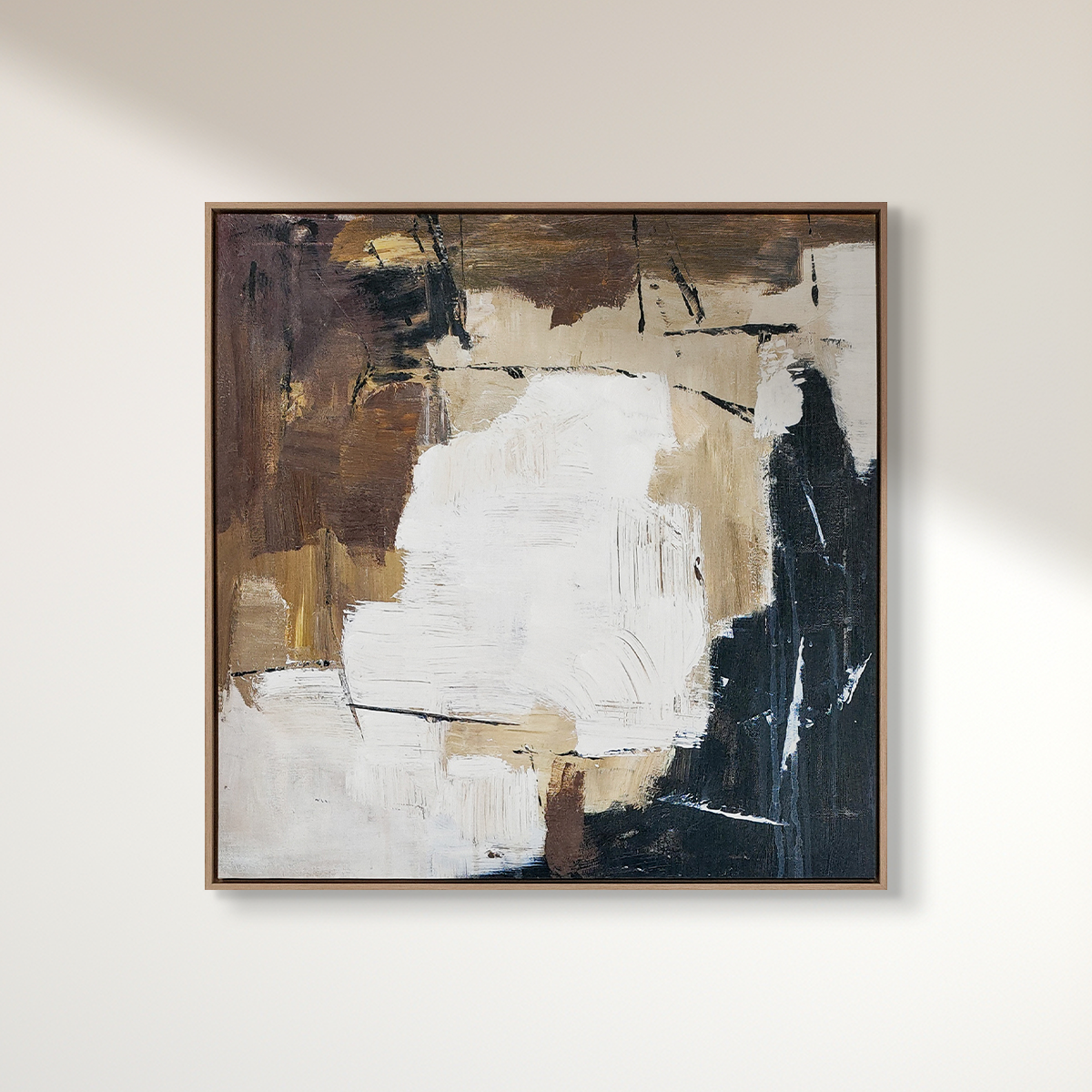 Abstract textured wall art affordable oil painting unframed brown square on wooden frame