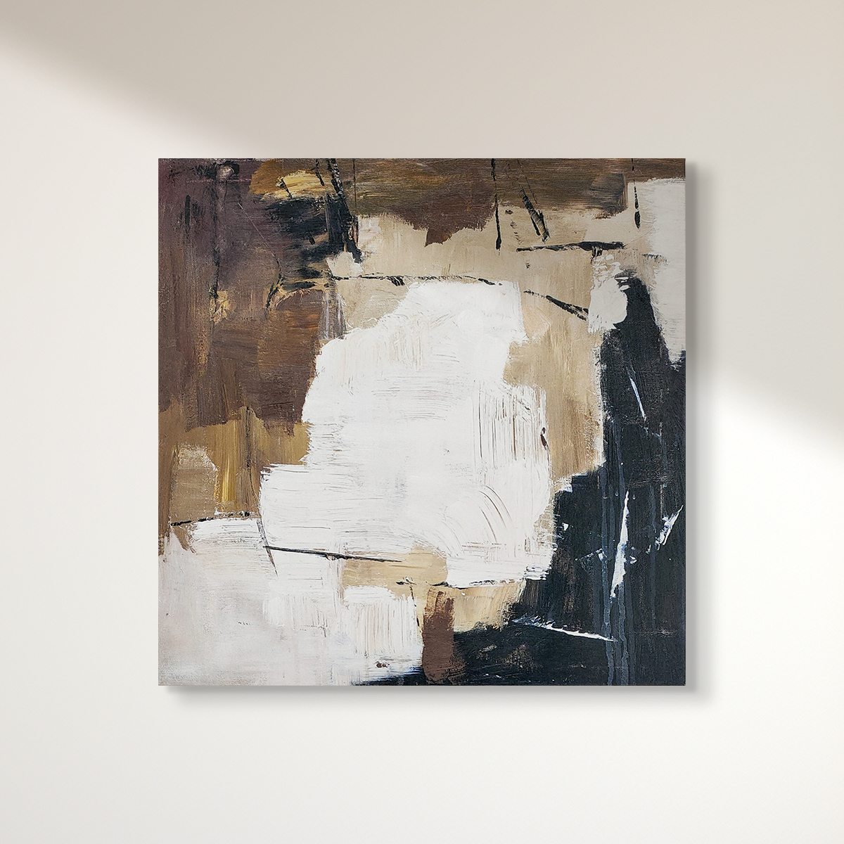 Abstract textured wall art affordable oil painting unframed brown square on stretched canvas