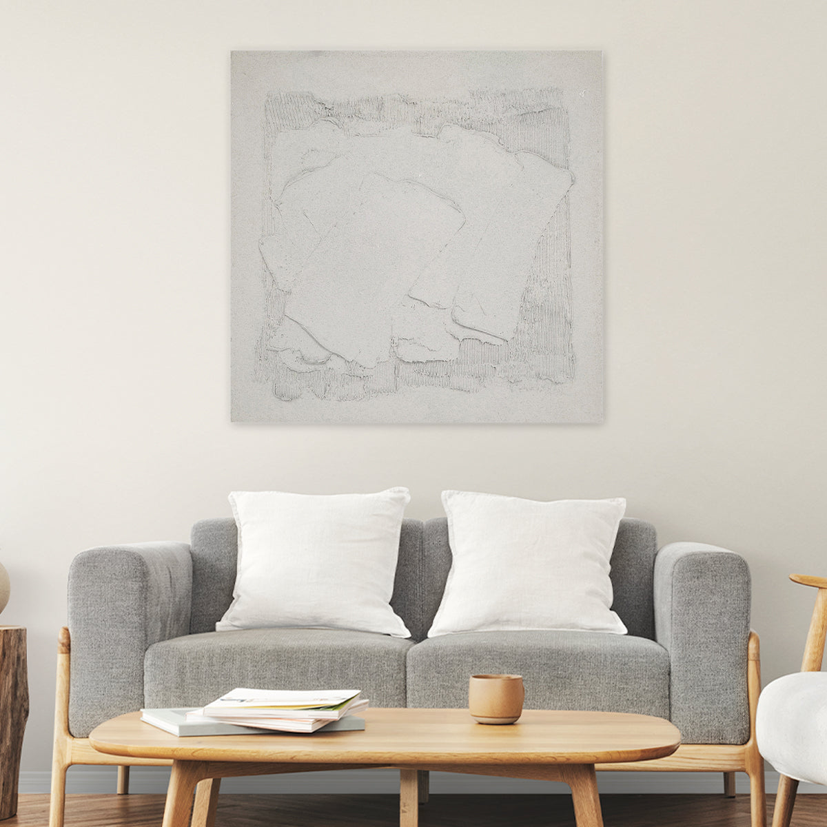 Abstract textured wall art affordable oil painting unframed white concrete square in living room