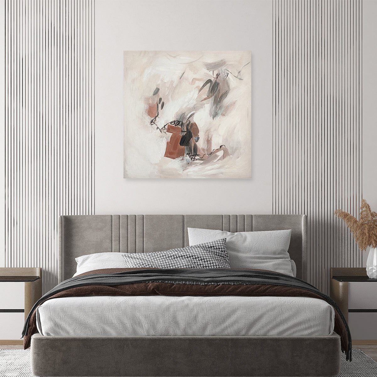 Abstract textured wall art affordable oil painting unframed brown square in bedroom