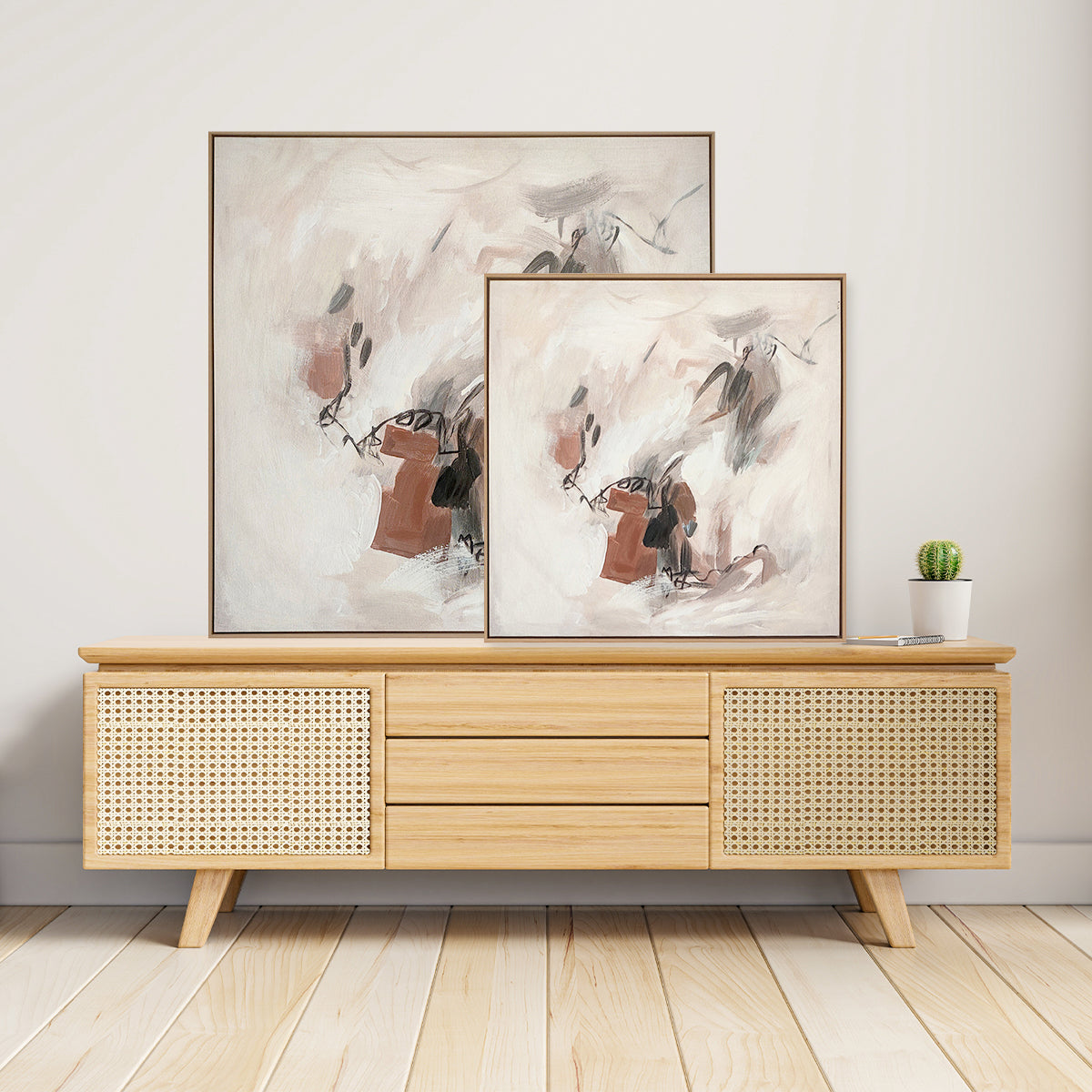Abstract textured wall art affordable oil painting framed in two sizes brown square