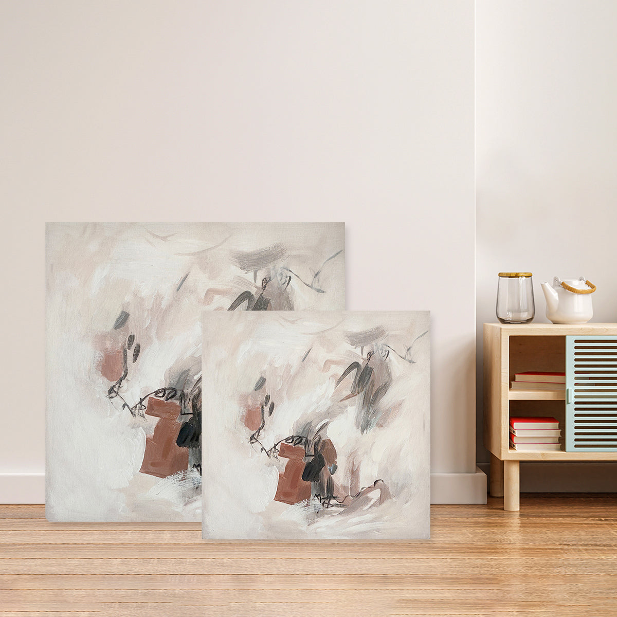 Abstract textured wall art affordable oil painting in unframed in two sizes brown square
