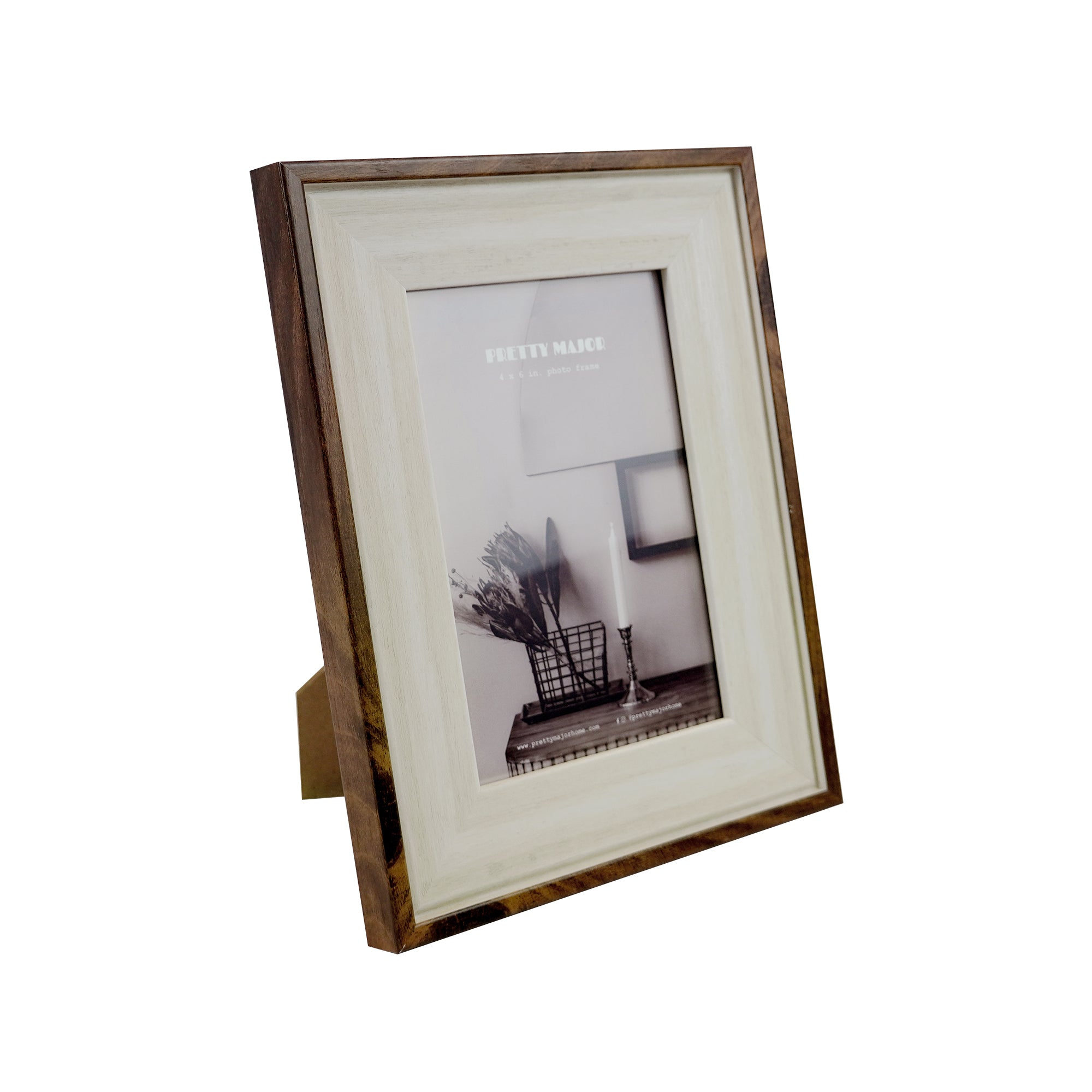 Teak wood and stone white picture frame 4r photo size