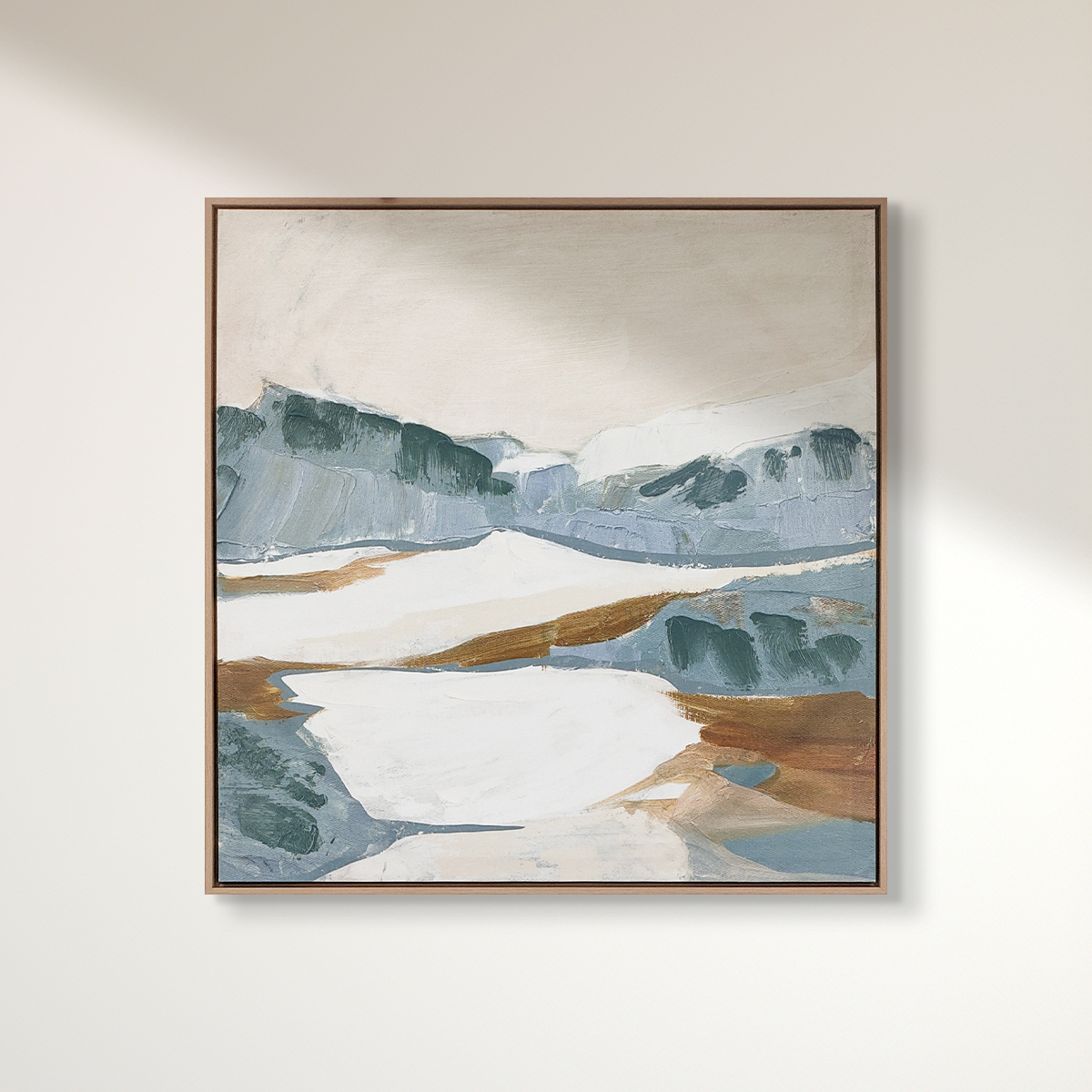 Abstract textured wall art affordable oil painting mountain blue square on wooden frame