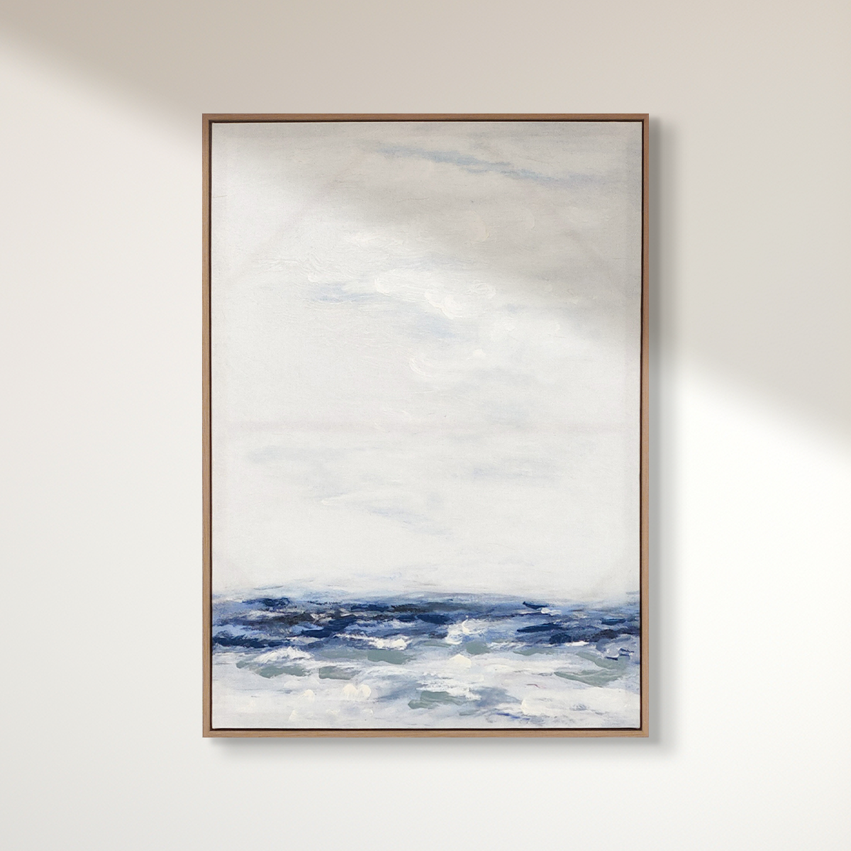 Abstract textured wall art affordable oil painting unframed white and blue sea portrait on wooden frame