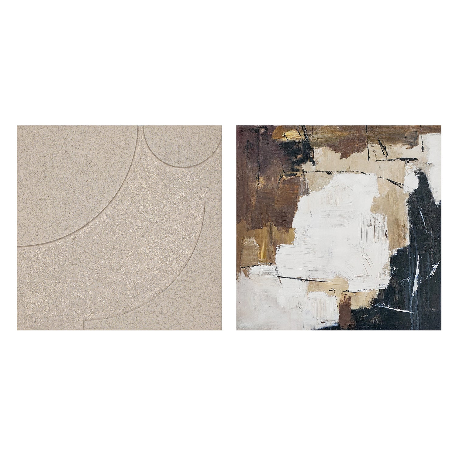 two abstract textured wall art affordable oil painting unframed off white zen brown square