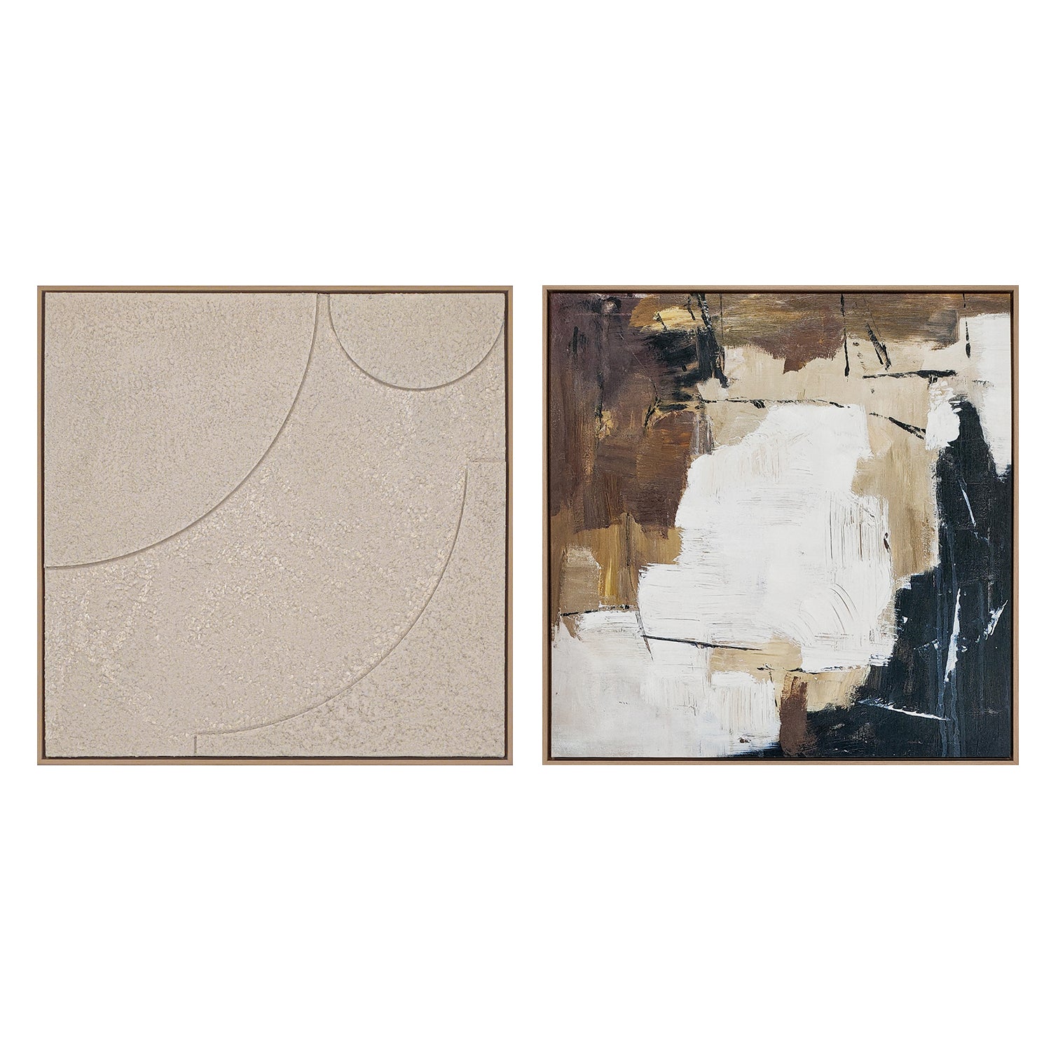 two abstract textured wall art affordable oil painting framed off white zen brown square