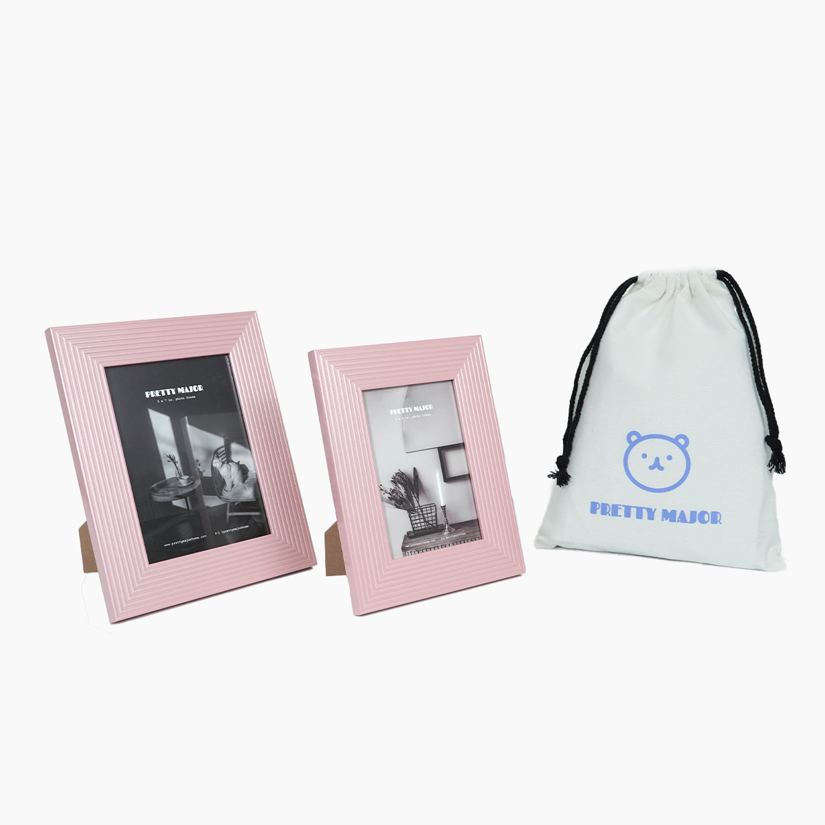 pink thick border photo frames for 4r and 5r photos gift set with canvas bag