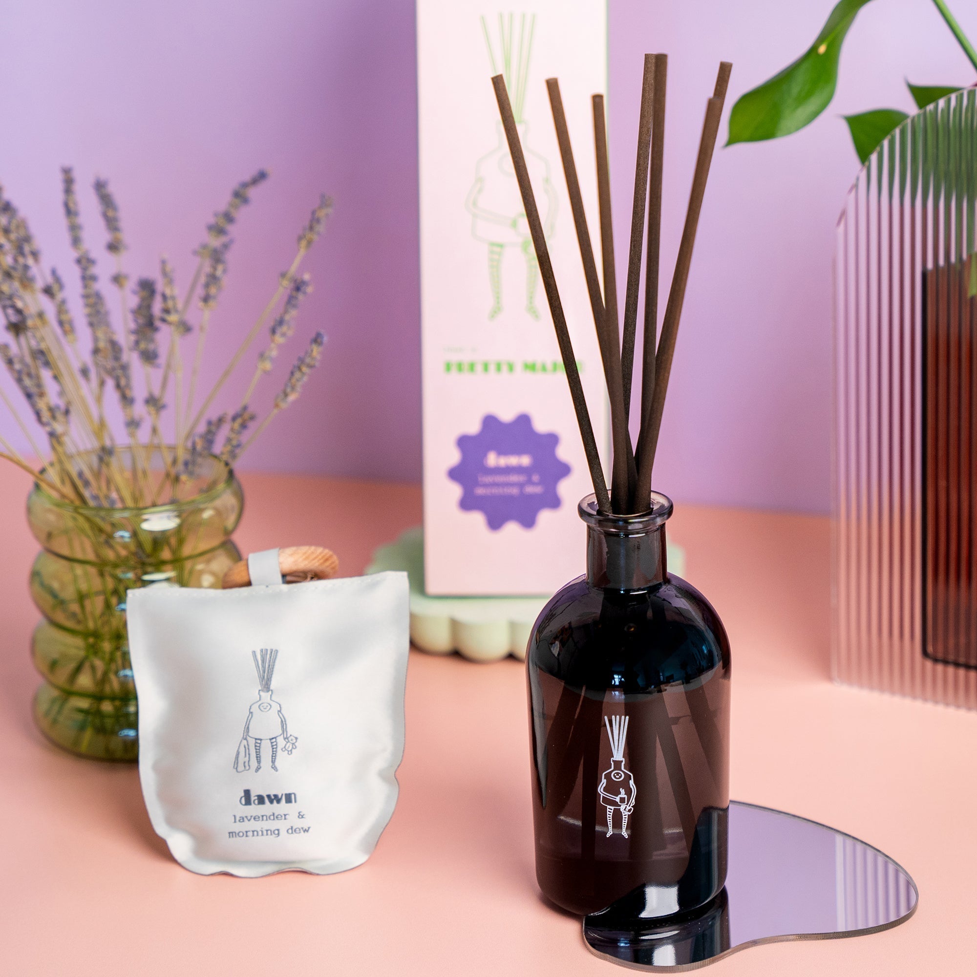 home fragrance dawn lavender and morning dew reed diffuser and scented sachet