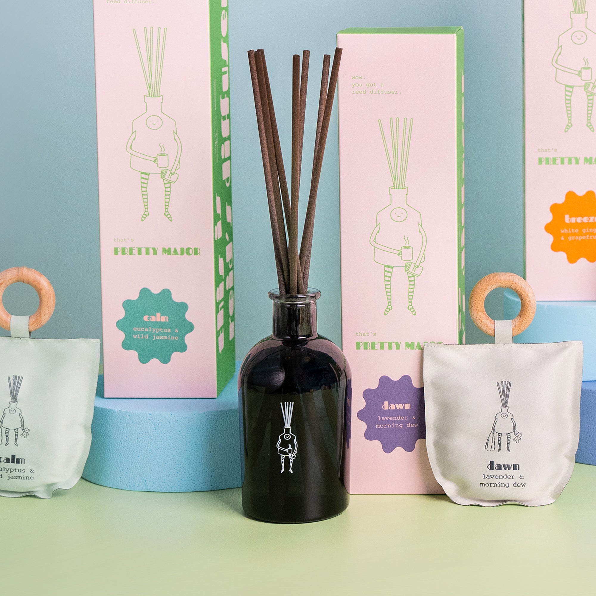 pretty major home fragrance scent diffuser with scented sachet and reed diffuser