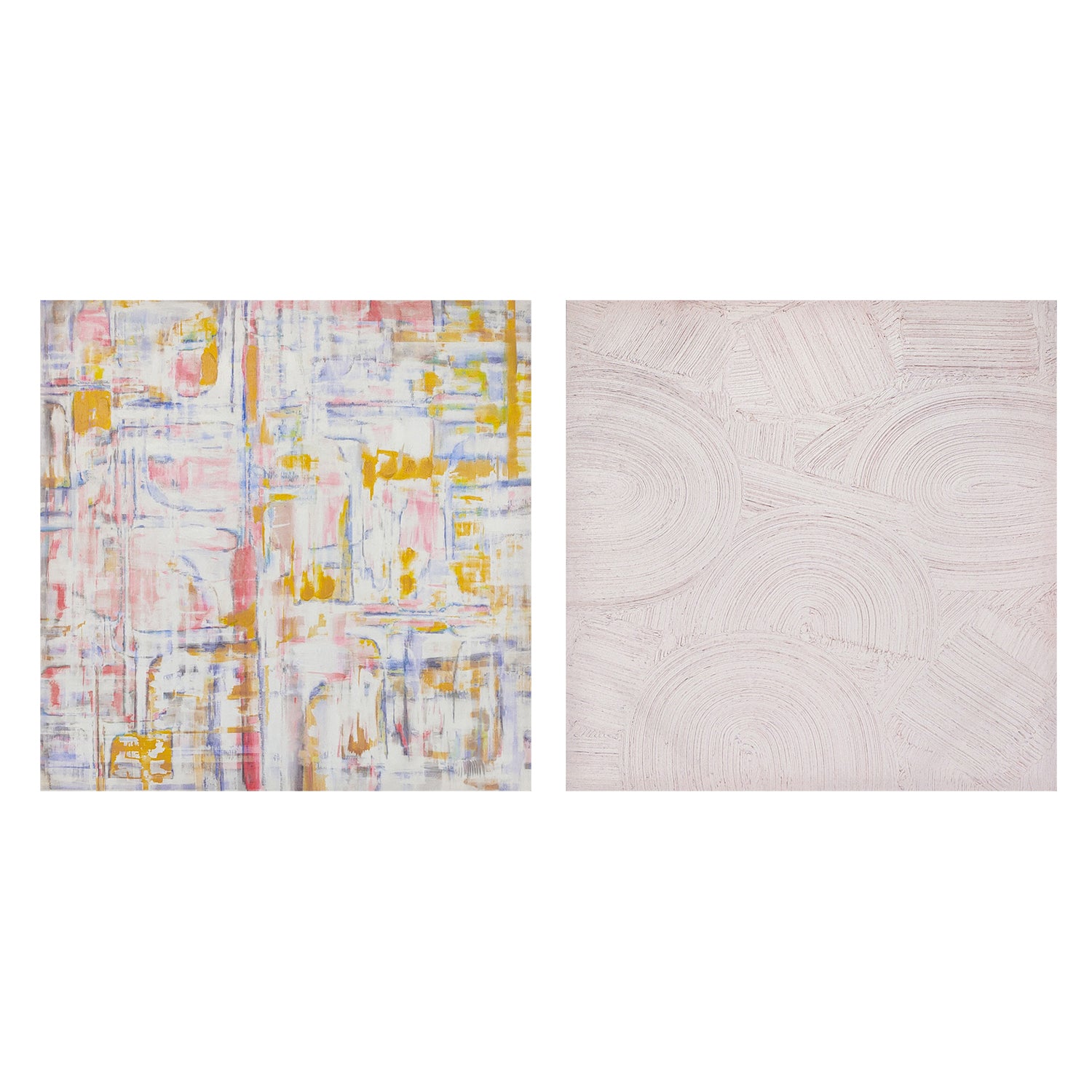 two abstract textured wall art affordable oil painting unframed off white zen colourful square in living room