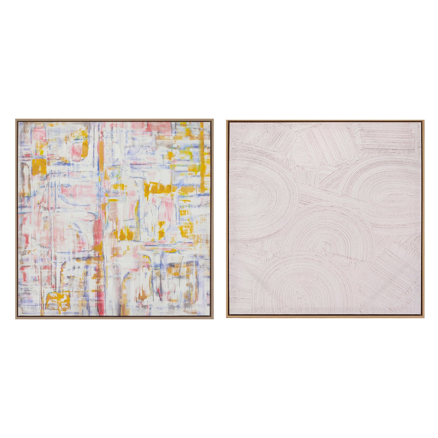 two abstract textured wall art affordable oil painting framed off white zen colourful square