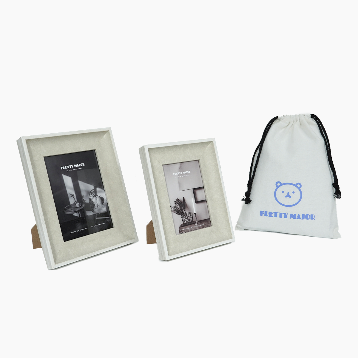 off white stone white thick border photo frames for 4r and 5r photos gift set with canvas bag