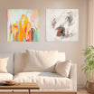 two abstract textured wall art affordable oil painting unframed dreamy colourful and brown square in living room