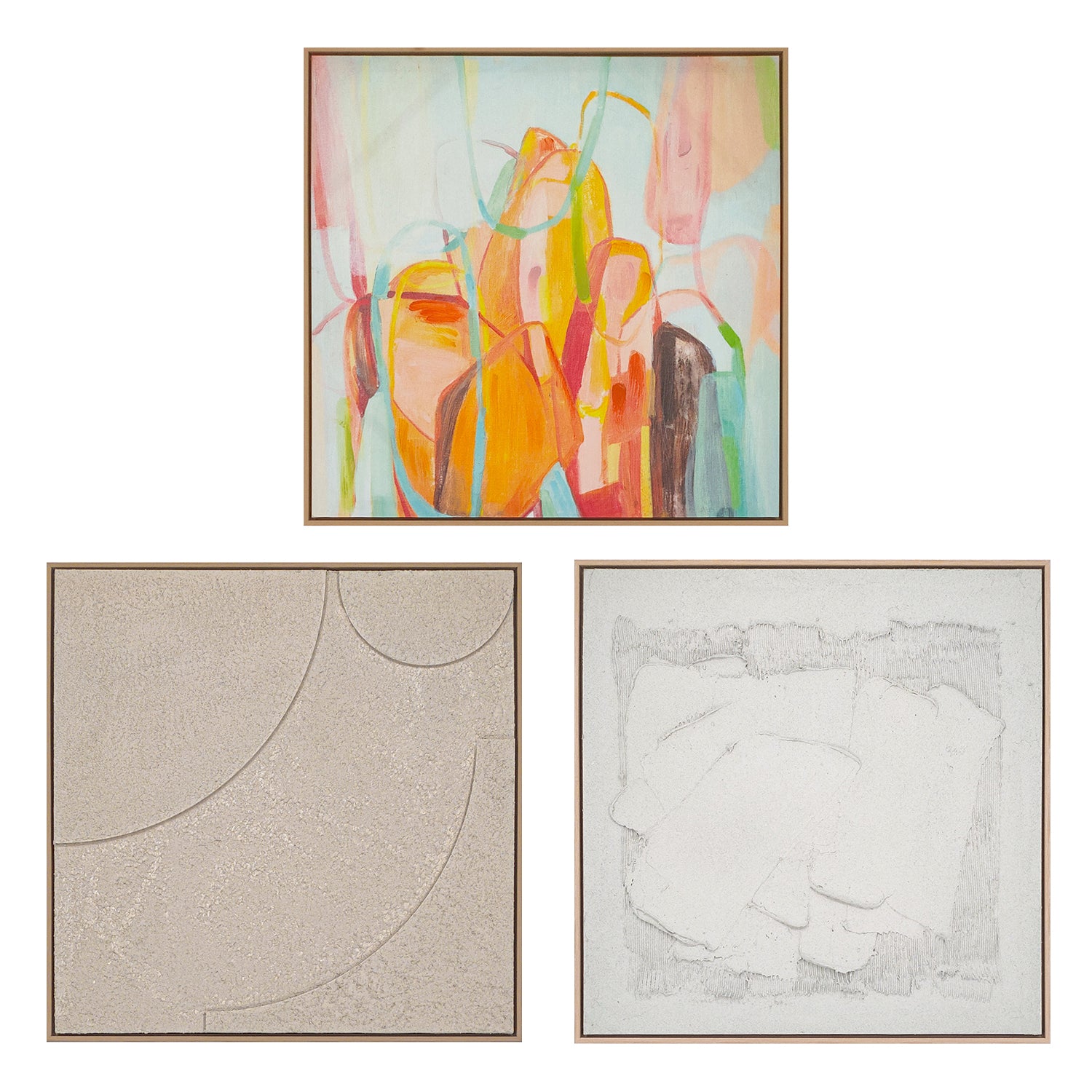 three abstract textured wall art affordable oil painting framed square