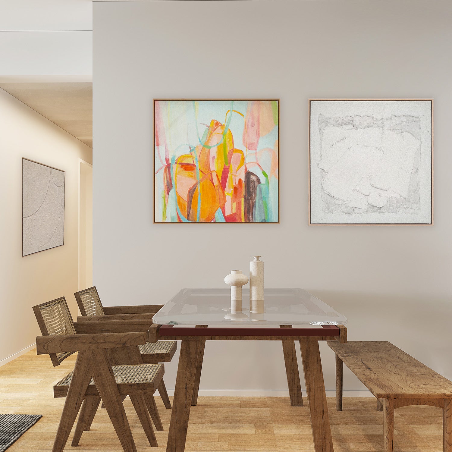 three abstract textured wall art affordable oil painting framed square in home dining room and hall way