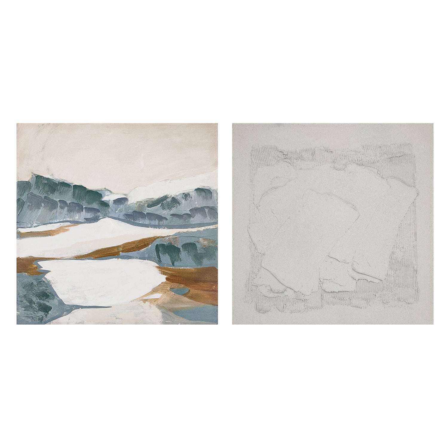 two abstract textured wall art affordable oil painting unframed off white zen mountain blue square
